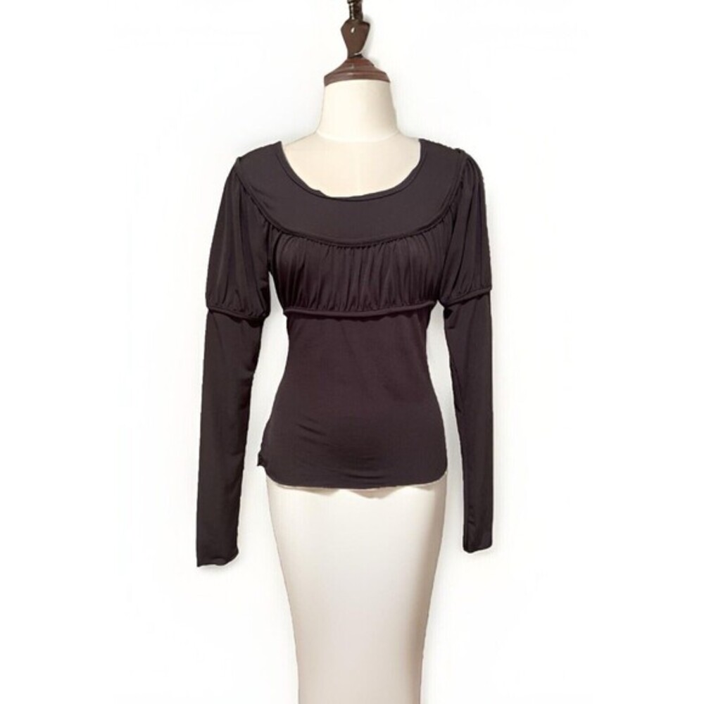 Max Studio Mix Spandex Black Long Sleeve Top/blouse Ruffled Front Women Size-S